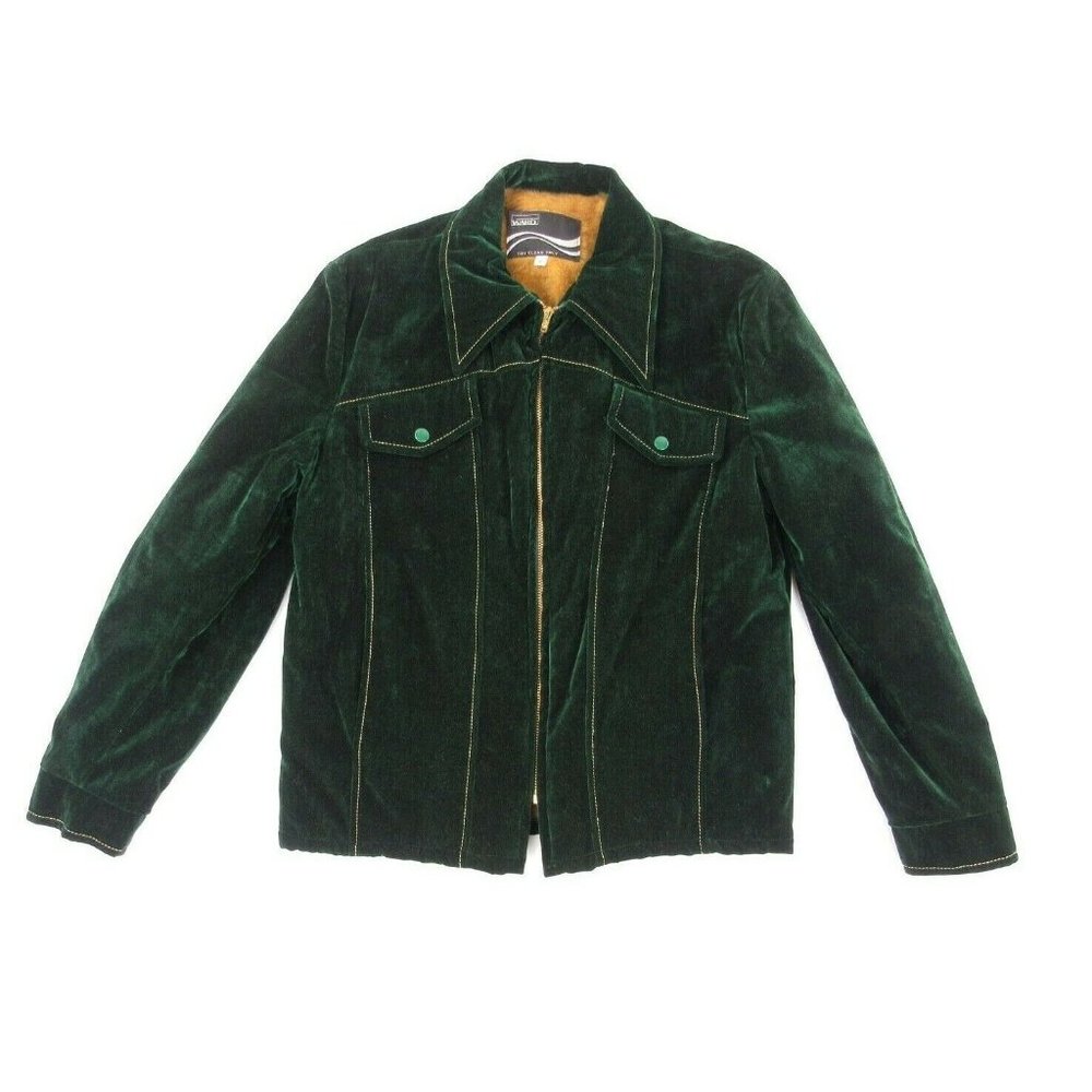 Montgomery Ward Womens Jacket Green Velvet Vintage Zip Up